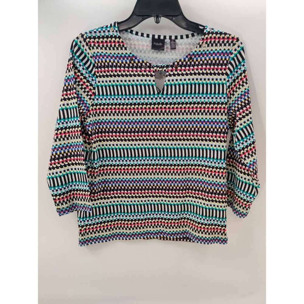New Rafaella Women's Geometric Print‎ V-Neck 3/4 Sleeve Top SP